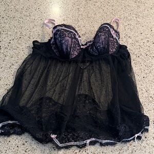 Jezebel Elegant Black and Pink Lace Babydoll
